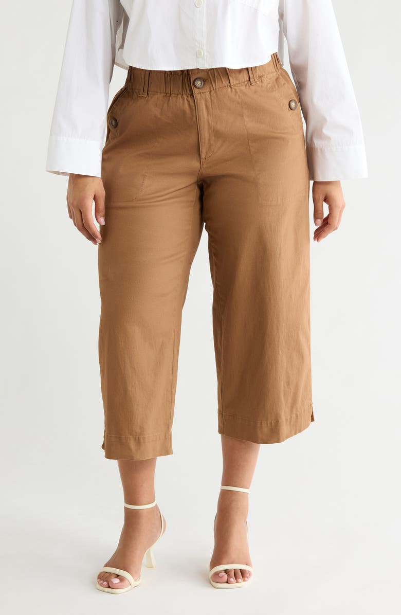 Democracy Button Pocket Crop Wide Leg Pants, Main, color, Candied Walnut