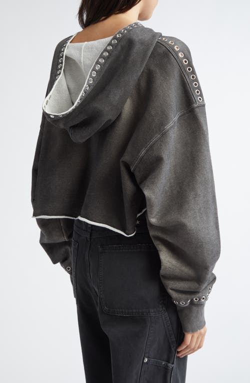 Golden Goose Journey Grommet Crop Half Zip Cotton Hoodie In Dark Anthracite