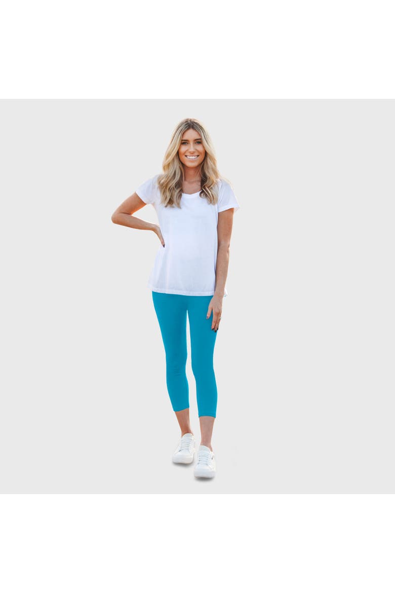 Women's Soft 100% Cotton Everyday Wear Capri Leggings, Alternate, color, Turquoise