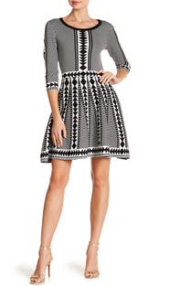 Nina Leonard Geometric Print Sweater Dress