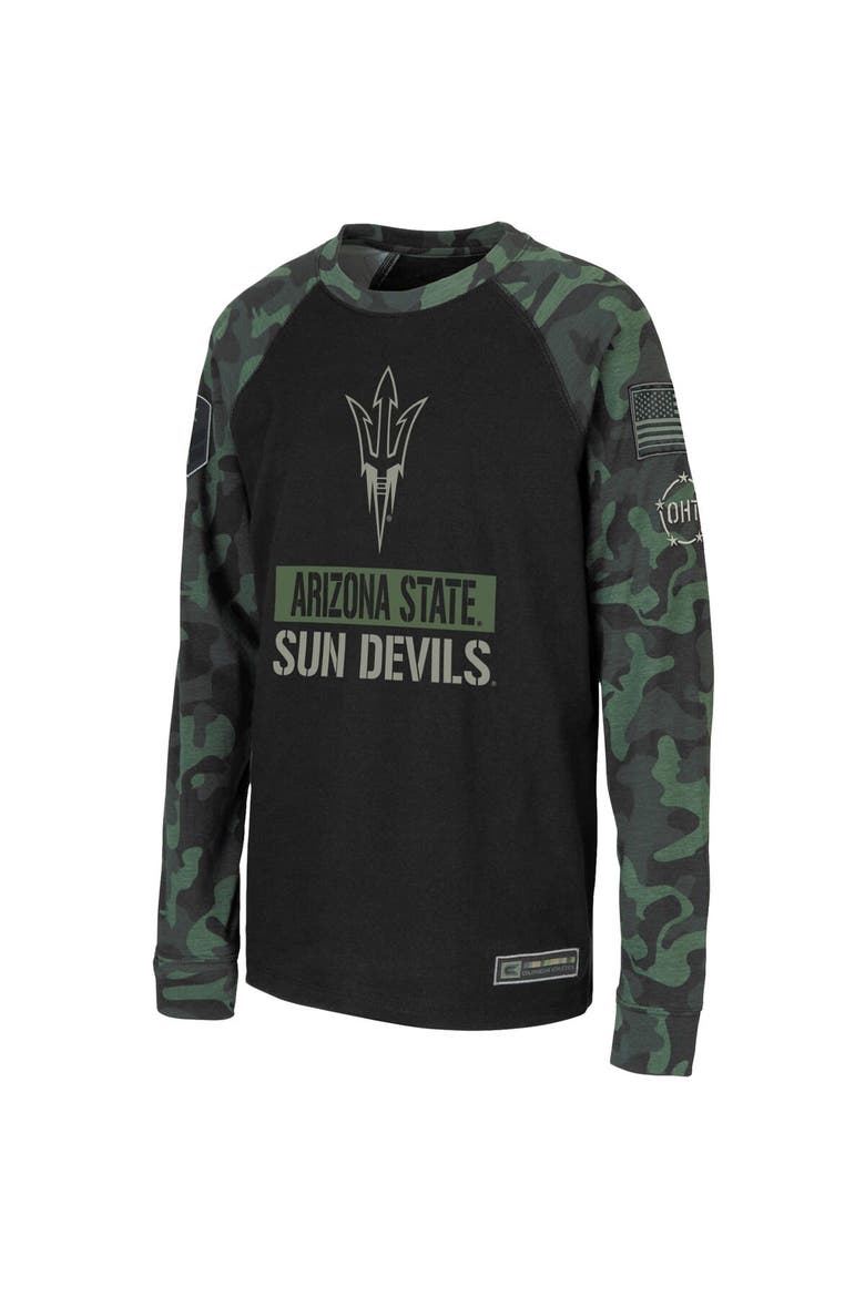 Youth Colosseum Black/Camo Arizona State Sun Devils OHT Military Appreciation Raglan Long Sleeve T-Shirt, Alternate, color, Black