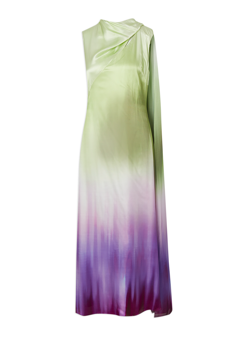 Ombre Satin Cape Midi Dress, Alternate, color, Multi