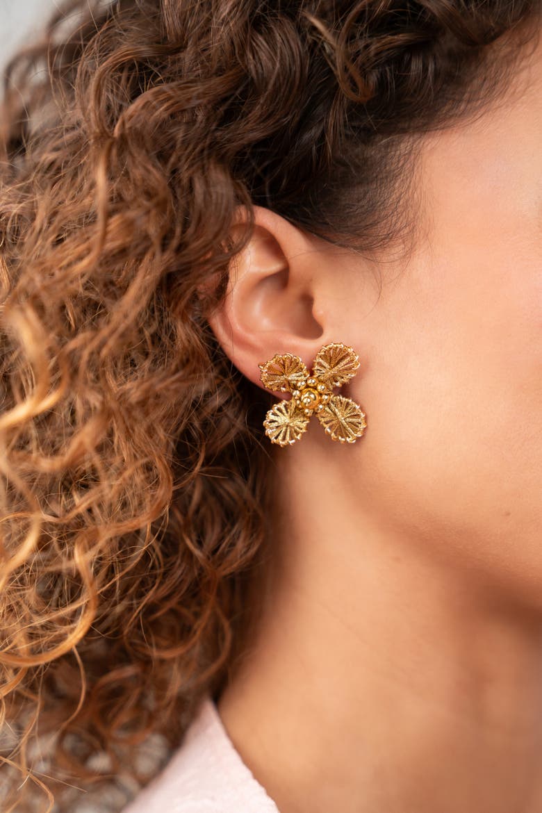 Silk Flower Earrings in Gold, Alternate, color, Gold