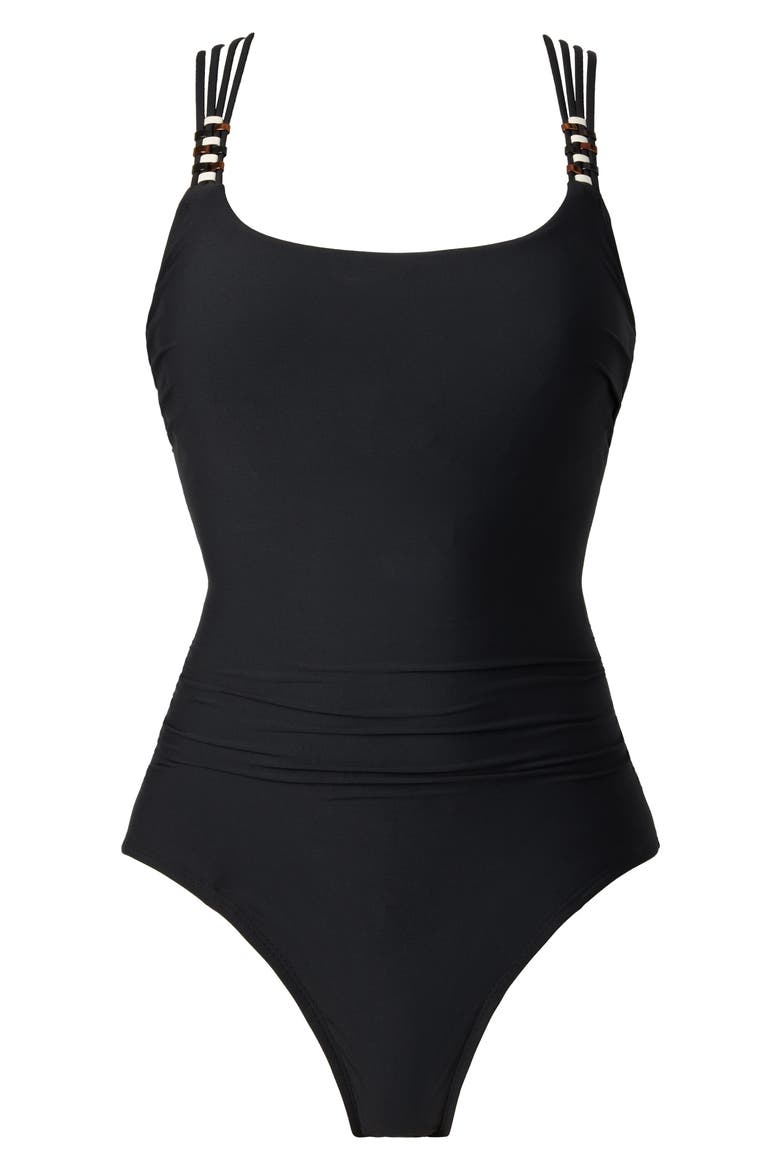 Rene Beaded Strappy Underwire One-Piece Swimsuit, Alternate, color, BLACK
