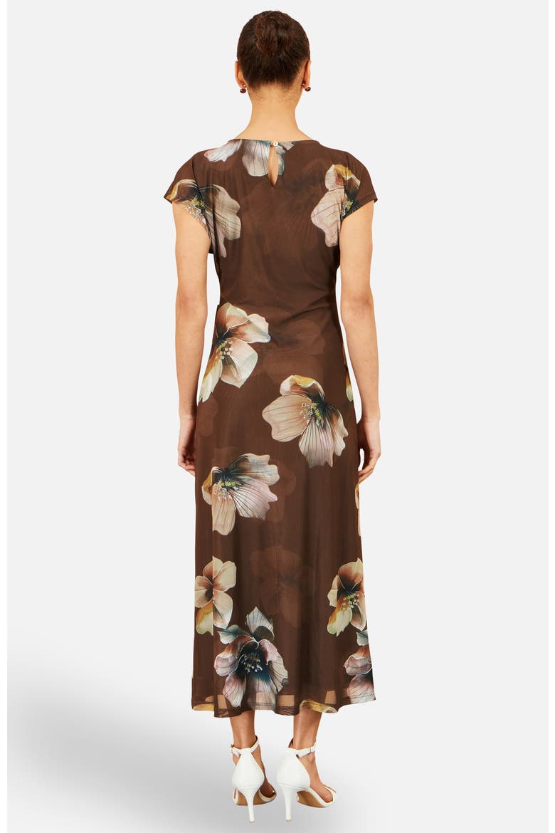Mesh Floral Midi Dress, Alternate, color, Brown