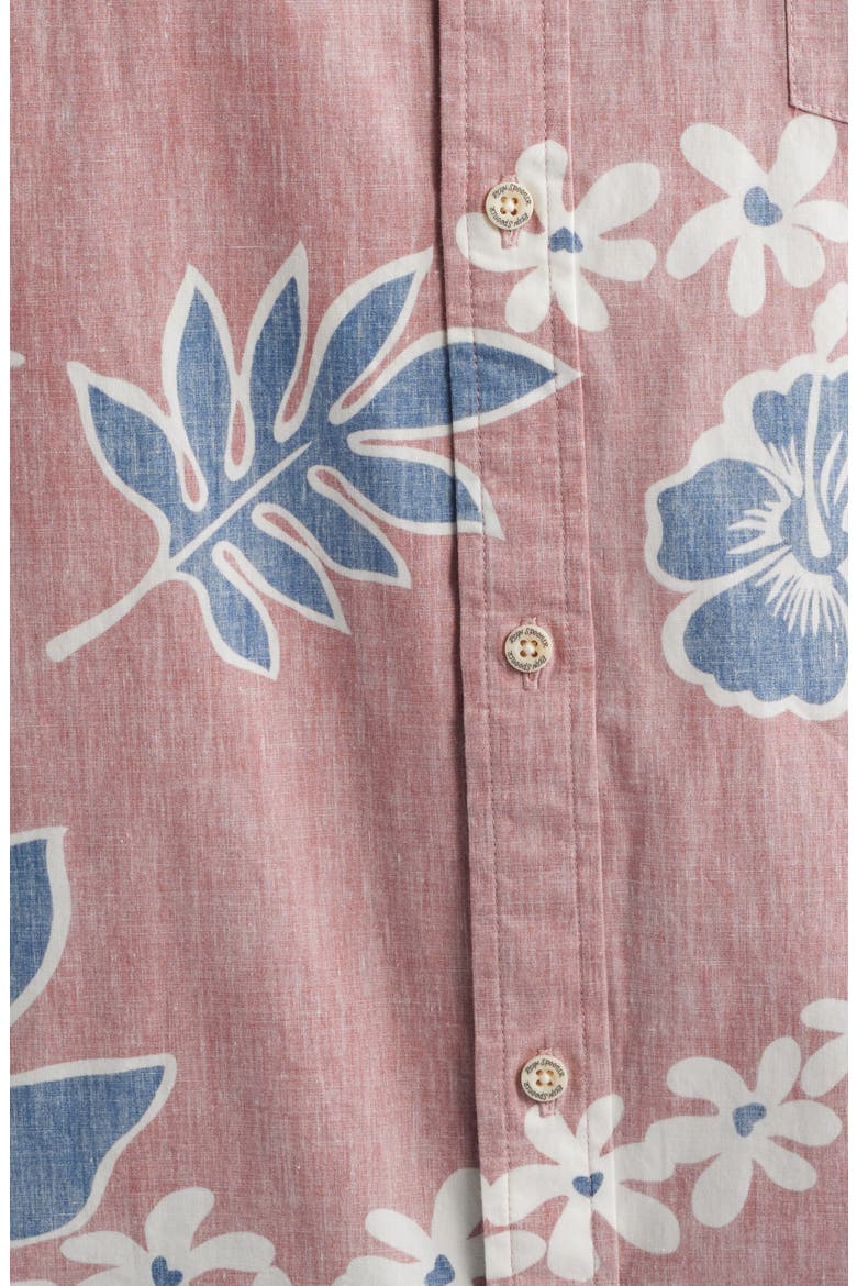 Old School Floral Short Sleeve Button-Down Cotton Sport Shirt, Alternate, color, VINTAGE RED