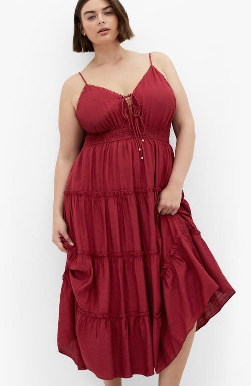 Shop City Chic Aiza Tiered Tie Front Sleeveless Maxi Dress In Shiraz