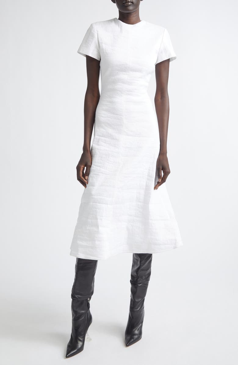 Brandon Maxwell The Ridley Short Sleeve Midi Dress, Main, color, White