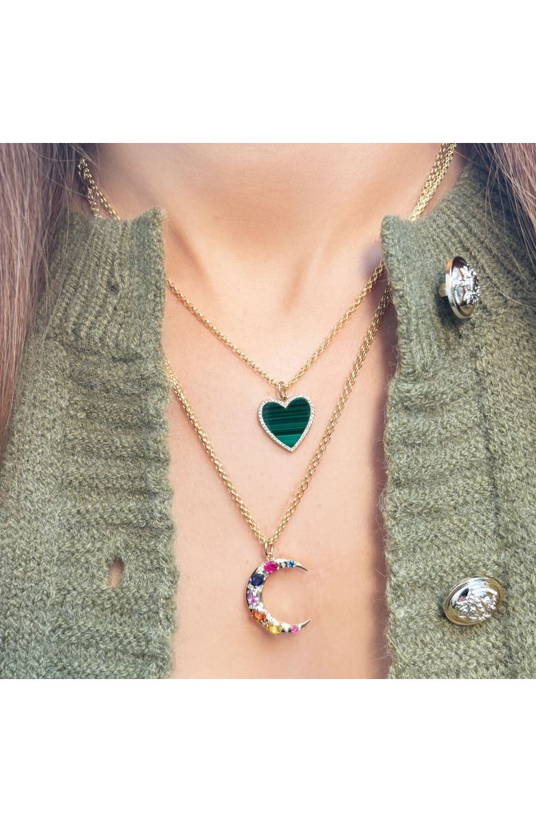 The Lovery Fine Jewelry Malachite Diamond Halo Heart Charm, Alternate, color, Malachite