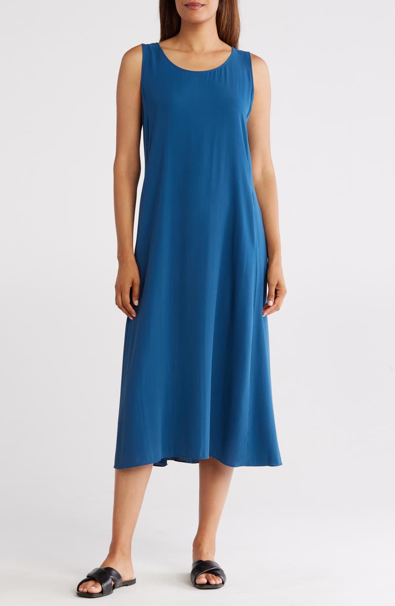 Eileen Fisher Scoop Neck Sleeveless Silk Dress, Main, color,