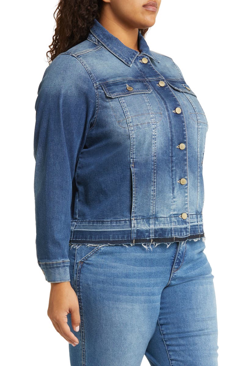 Wit & Wisdom Release Hem Denim Trucker Jacket, Alternate, color, Mid Blue Vintage