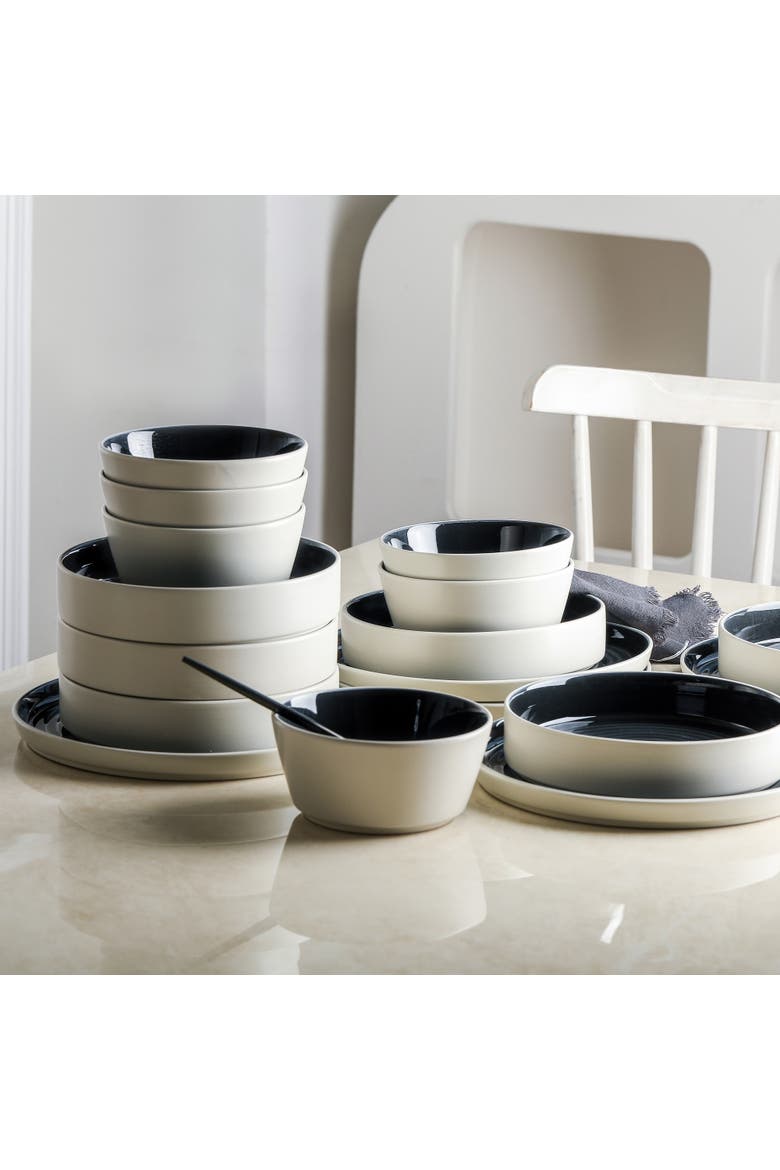 Elica Stoneware 24-Piece Dinnerware Set, Alternate, color, Black and Beige