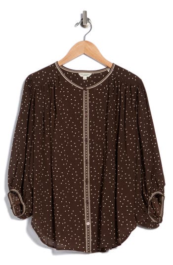 Max Studio Button Front Top In Brown