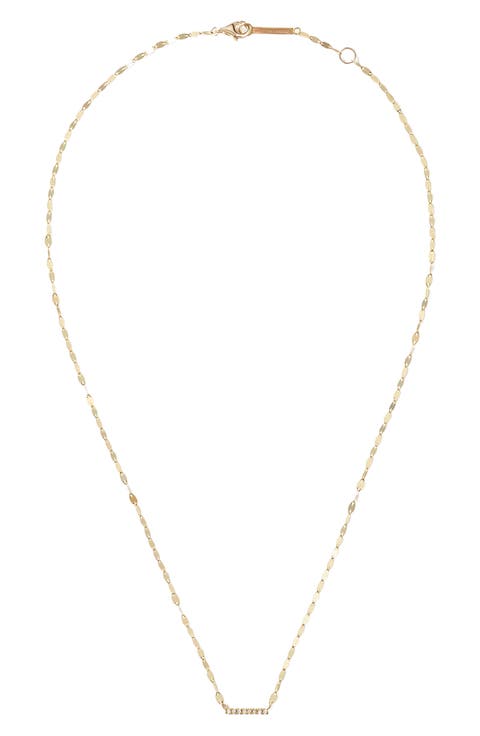 14K Gold Mini Bar Diamond Pendant Necklace