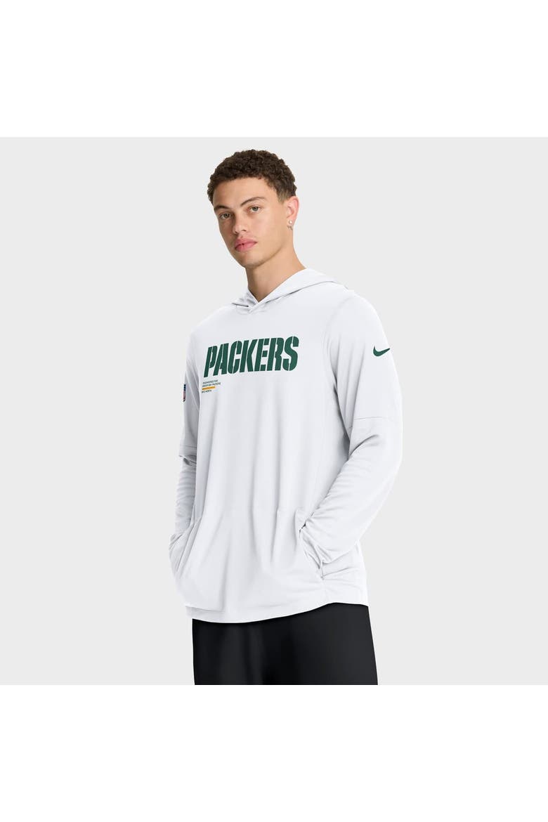 Men's Nike White Green Bay Packers Sideline Pure Fury Performance Long Sleeve Hoodie T-Shirt, Alternate, color, White
