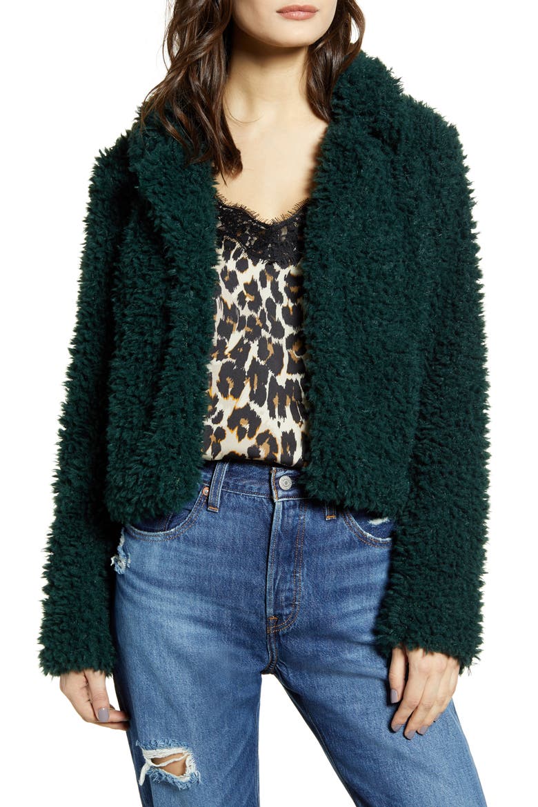 Faux Fur Teddy Coat, Main, color, GREEN BOTANICAL