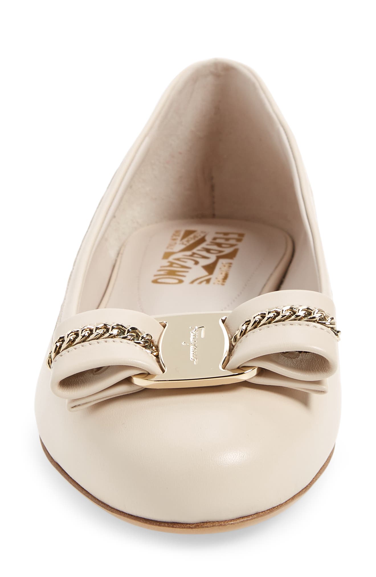 FERRAGAMO Salvatore Ferragamo Varina Lux Chain Bow Flat, Alternate, color, 