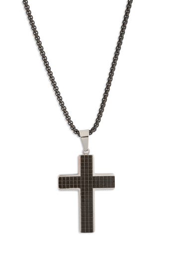 Nordstrom Rack Cross Pendant Necklace In Black- Stainless