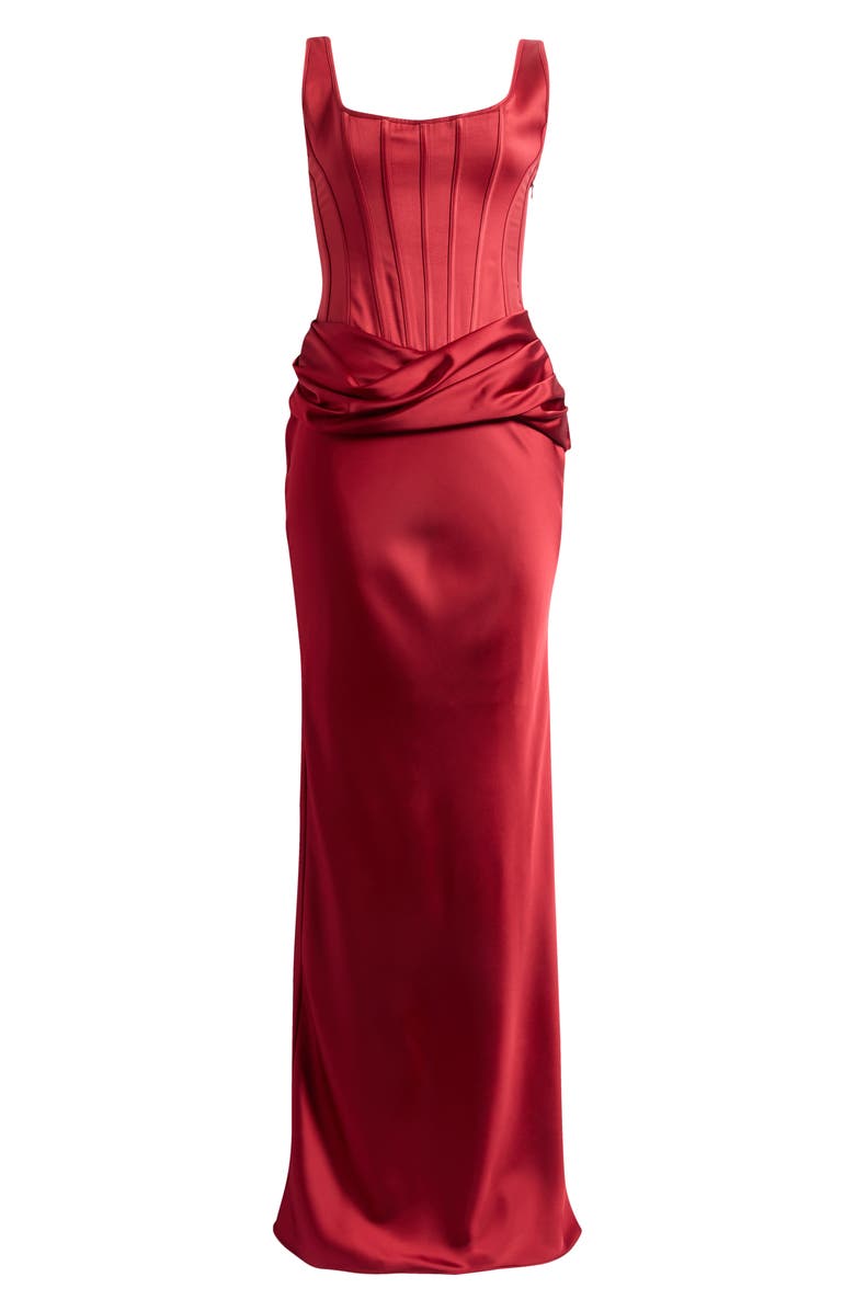 HOUSE OF CB Kira Corset Bodice Satin Gown, Alternate, color, Red