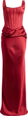 HOUSE OF CB Kira Corset Bodice Satin Gown