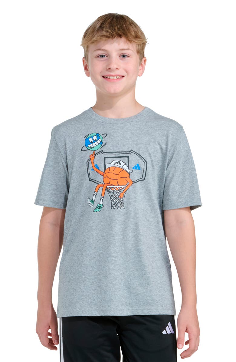 adidas Kids' Basketball Doodle Graphic T-Shirt, Alternate, color, Grey Heather