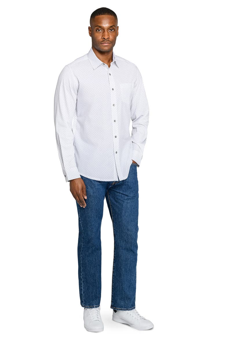Reworked Slim Fit White Diamond Print Cotton Button-Up Shirt, Alternate, color, WHITE