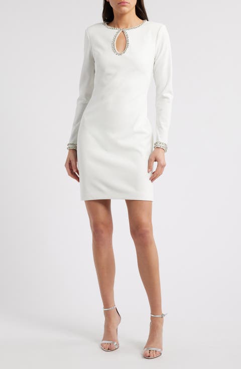 Embellished Long Sleeve Cocktail Dress