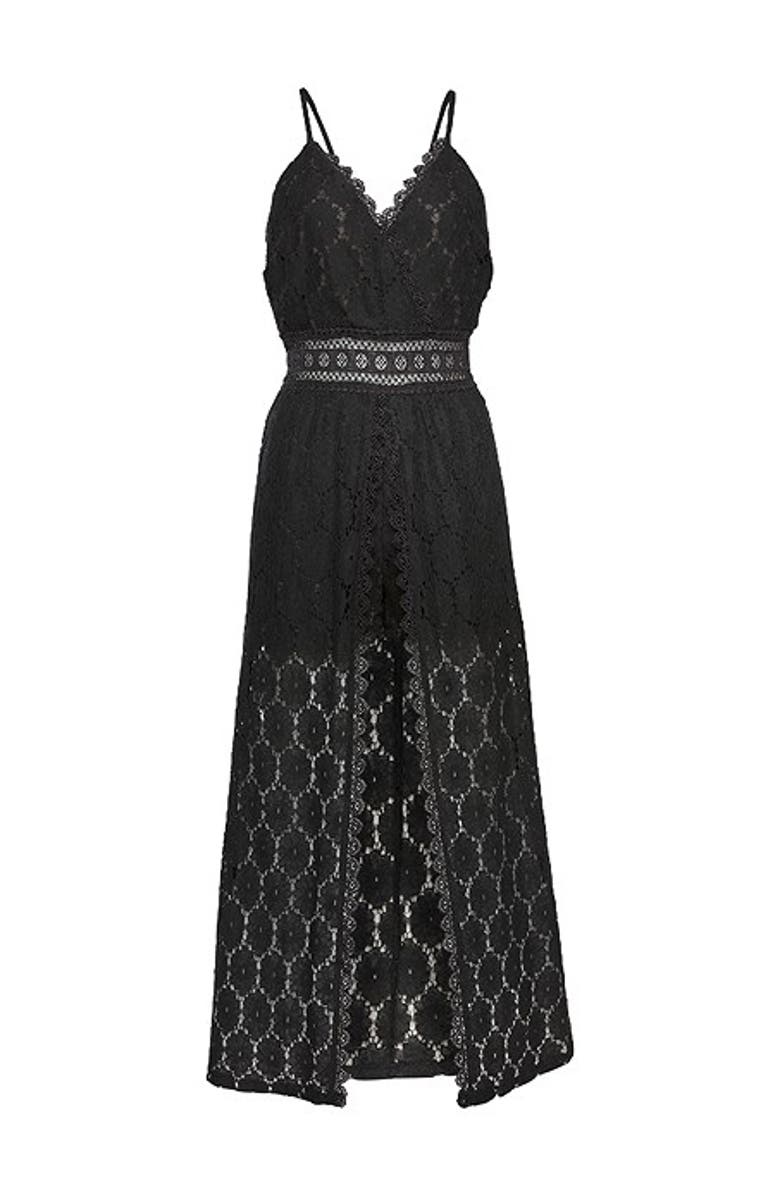 LASCANA Women's Lace Maxi Overlay Romper, Alternate, color, Black