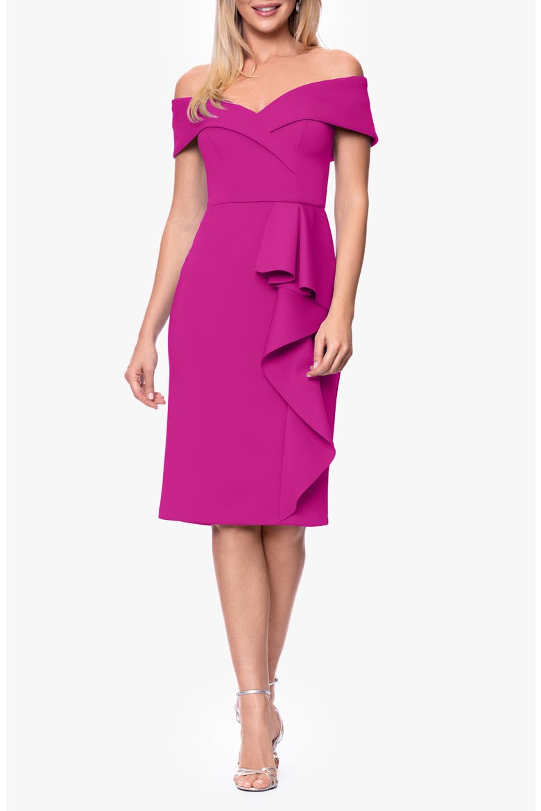 Off the Shoulder Scuba Cocktail Dress, Main, color, ORCHID
