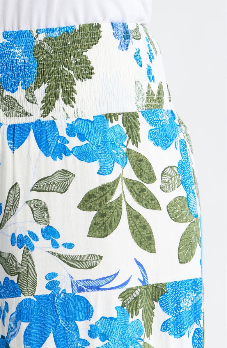 SUGARLIPS Zurie Floral Tovia Smocked Pants, Alternate, color, Wht-Blue-Green