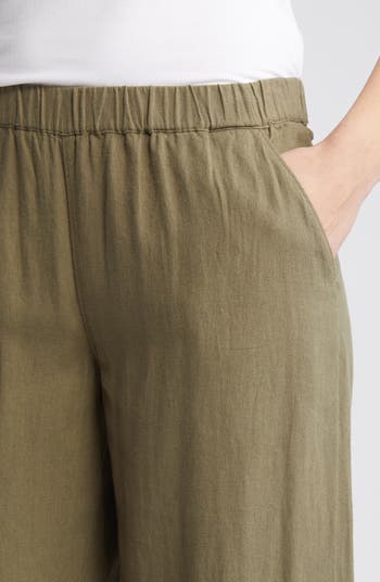 Wide Leg Pull-On Linen Blend Pants