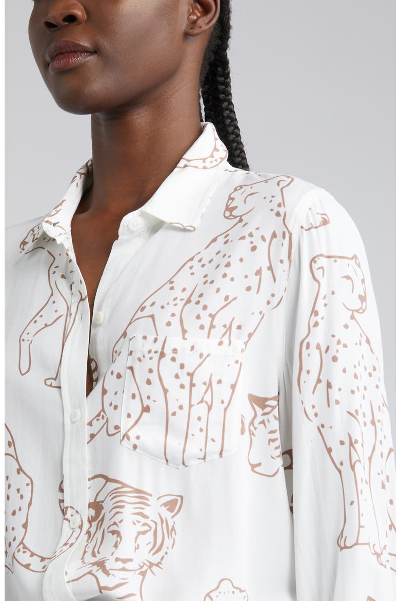 Kathryn Wild Cat Print Button-Up Shirt, Alternate, color, CAMEL JUNGLE CATS