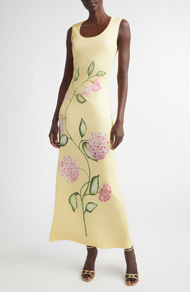 Oscar de la Renta Porcelain Flower Jersey Maxi Dress, Main, color, Pink/ Butter