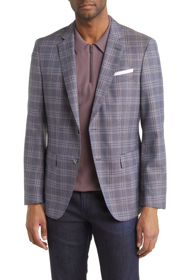 Hutson Plaid Wool Sport Coat, Main, color, PURPLE/ NAVY