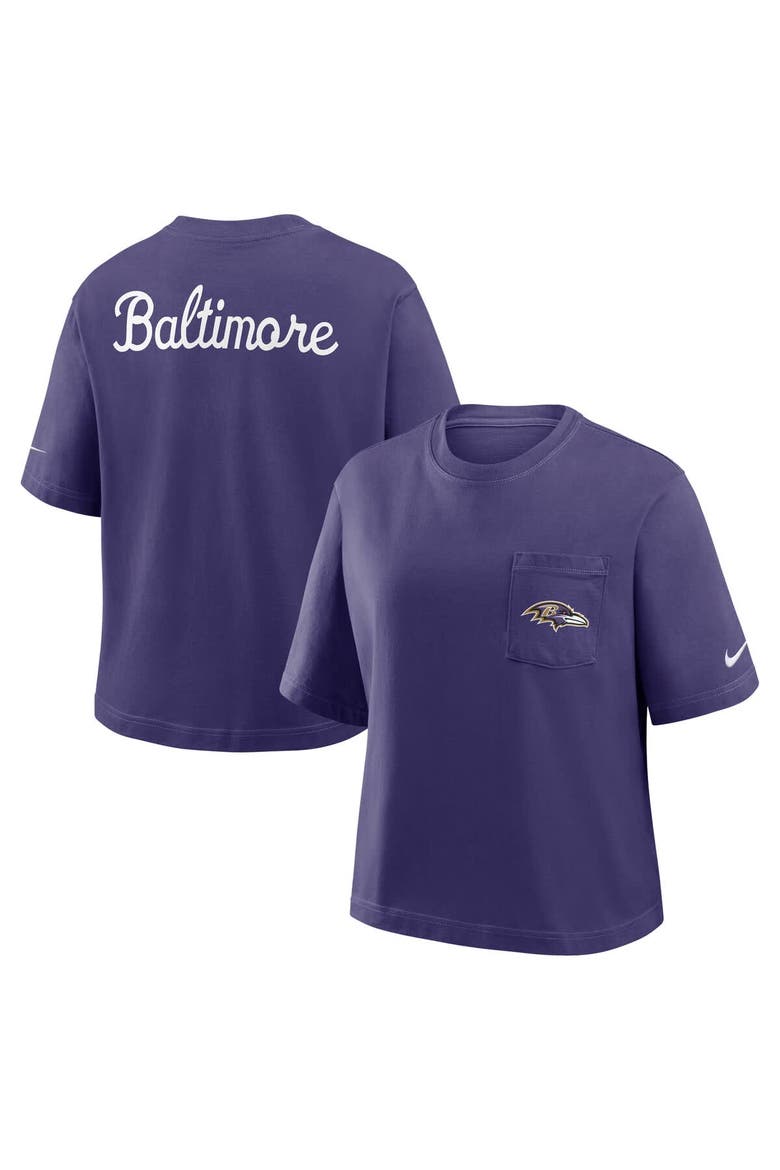 Women's Nike Purple Baltimore Ravens Rewind Pocket Boxy T-Shirt, Alternate, color, Purple