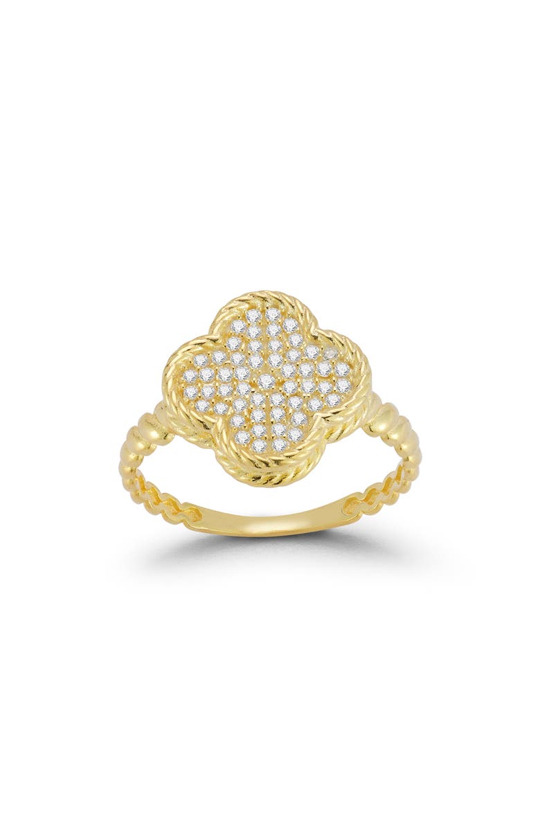 GLAZE JEWELRY Pavé Cubic Zirconia Clover Ring, Main, color, Gold