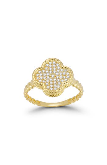 Glaze Jewelry Pavé Cubic Zirconia Clover Ring In Gold