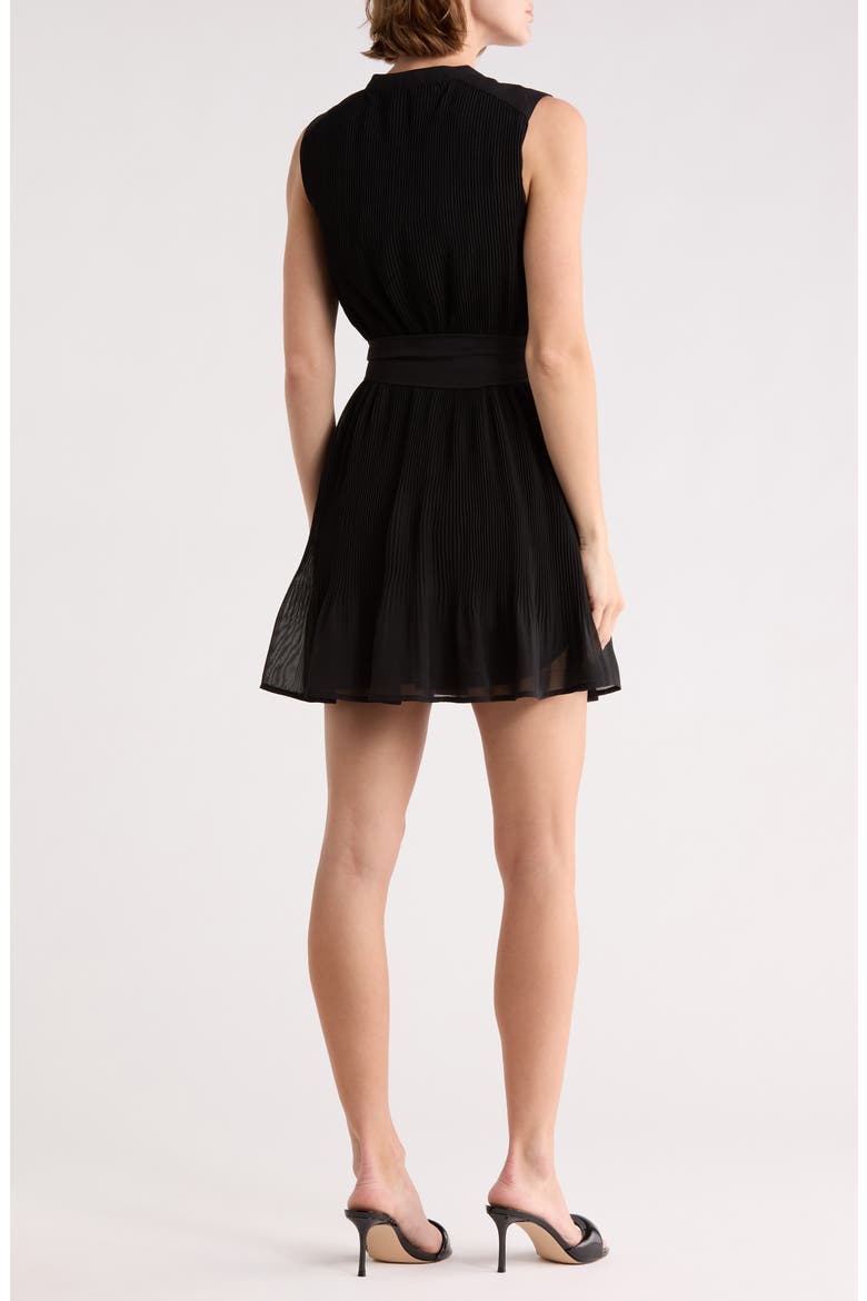 Pleated Tie Waist Dress, Alternate, color, BLACK