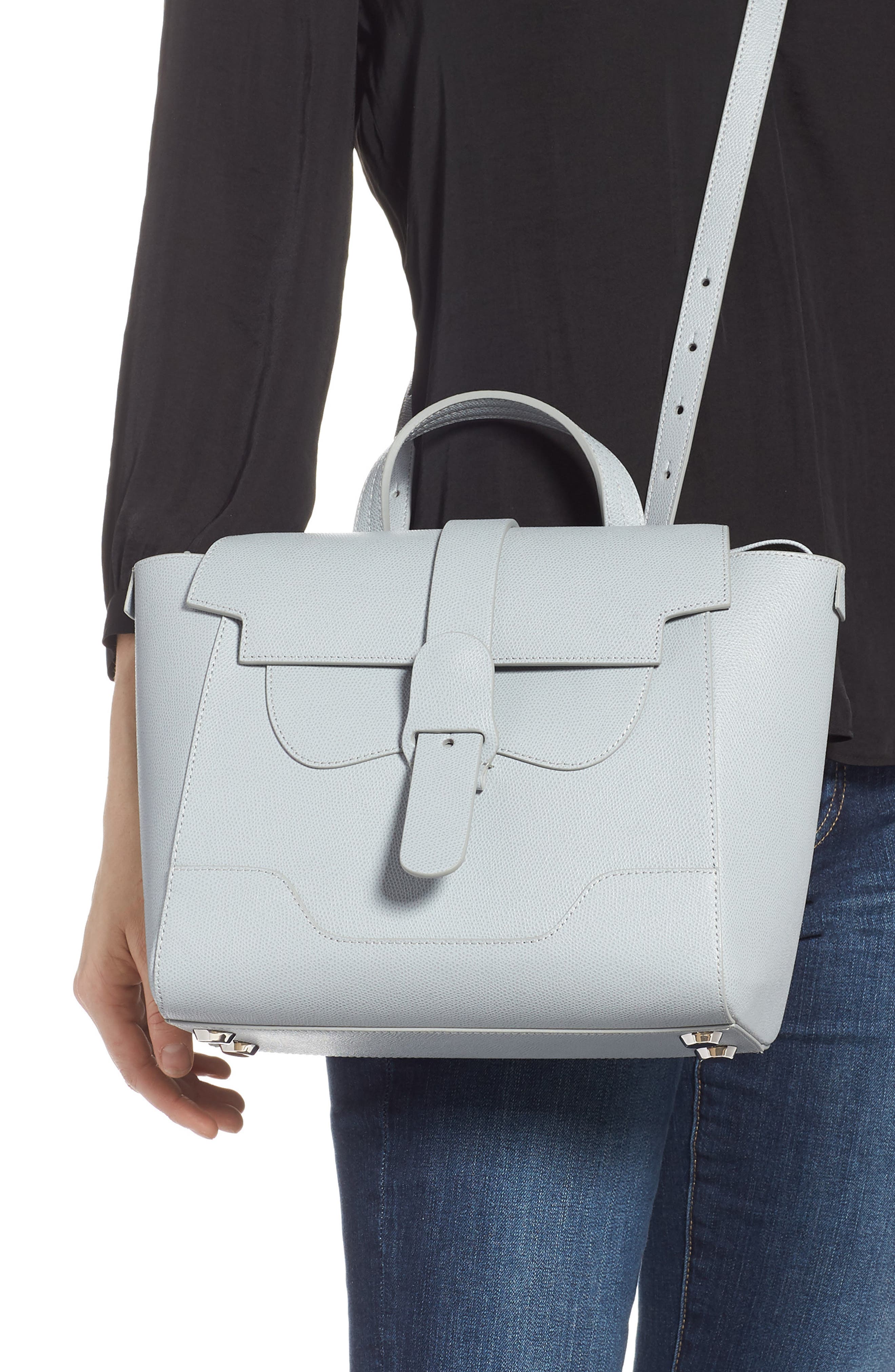 Medium Maestra Pebbled Leather Convertible Satchel, Alternate, color, ICE