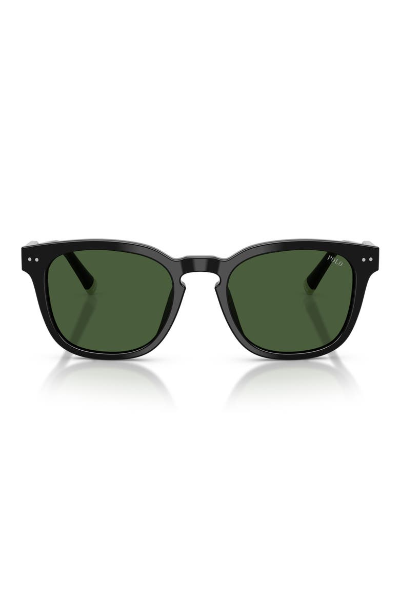 52mm Square Sunglasses, Main, color, SHINY BLACK / DARK GREEN