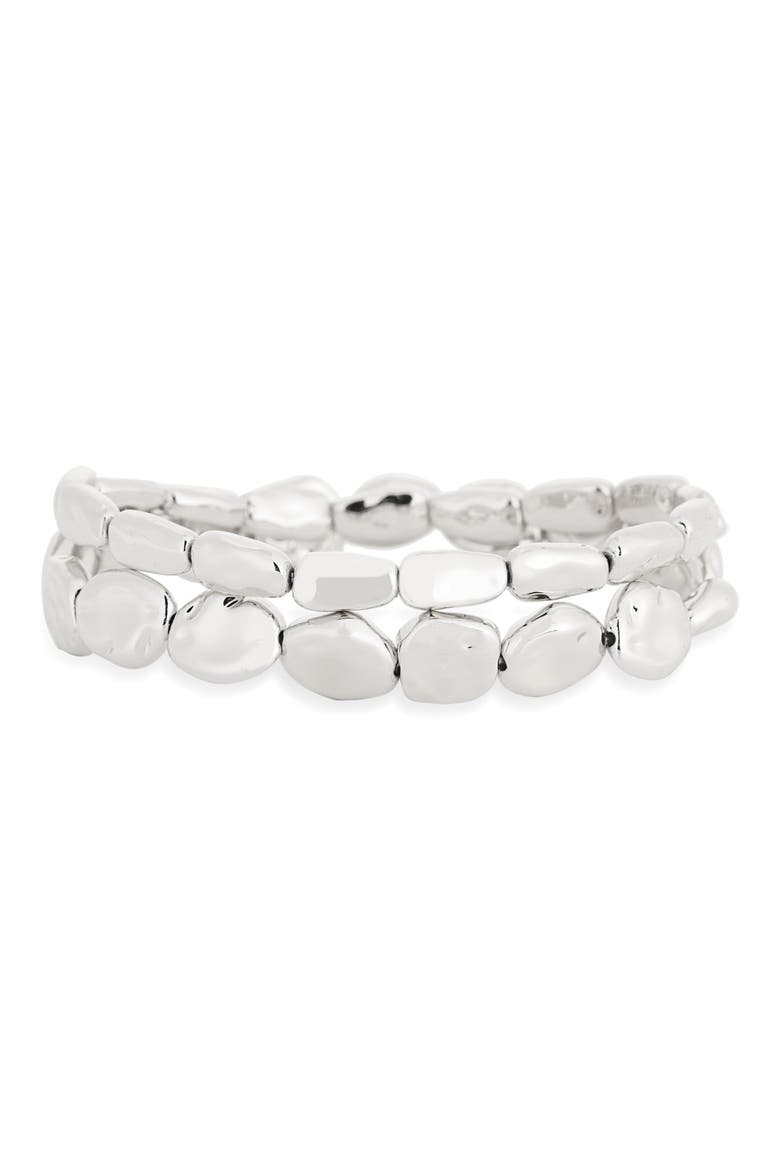 Set of 2 Molten Beaded Stretch Bracelets, Main, color, SILVER