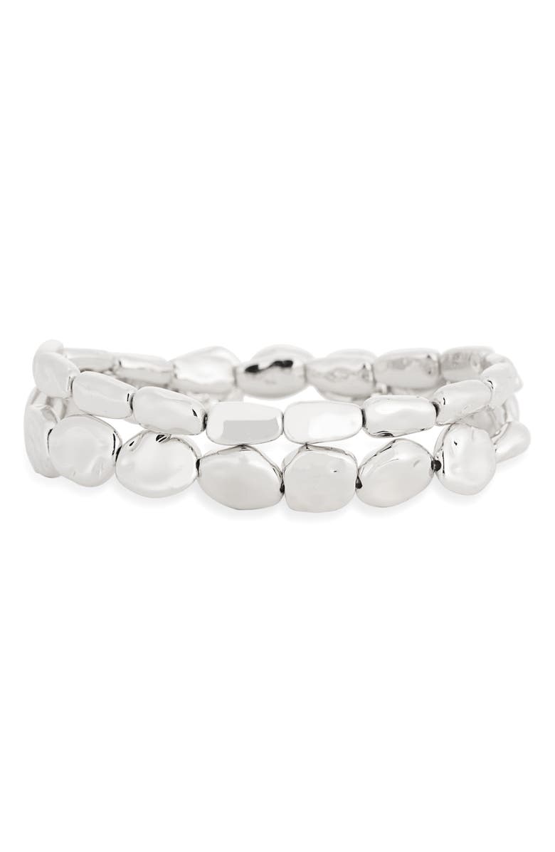 NORDSTROM RACK Set of 2 Molten Beaded Stretch Bracelets, Main, color, Silver