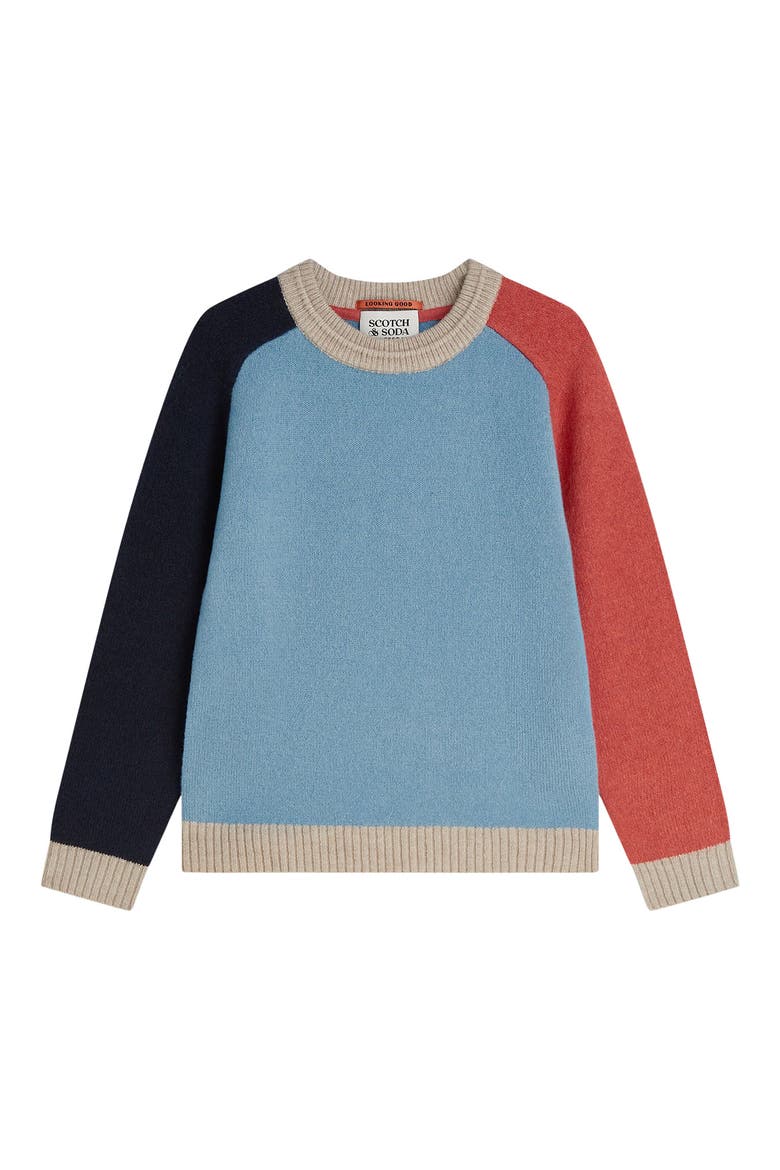 Kids' Colorblock Raglan Sleeve Sweater, Main, color, ADRIATIC BLUE COLORB