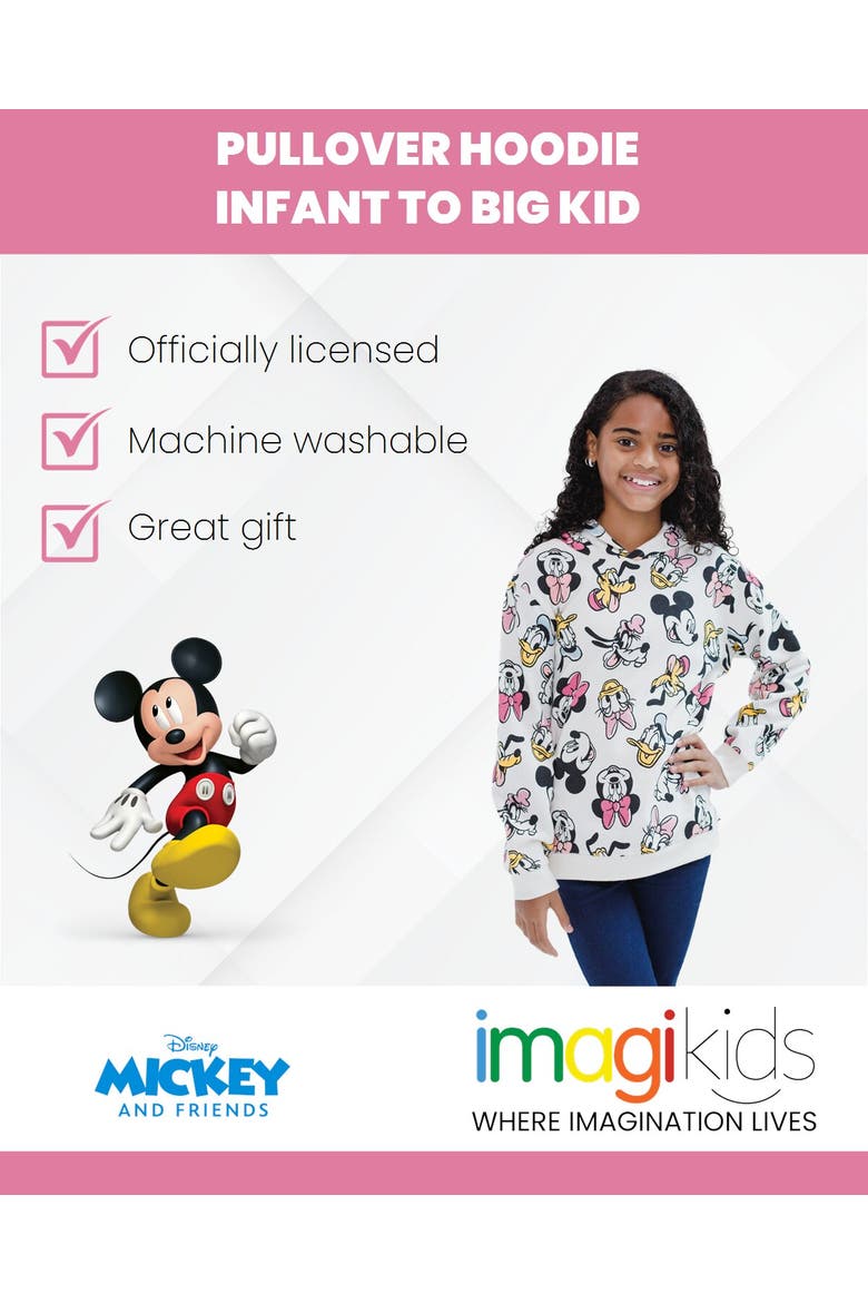 Mickey Mouse & Friends Fleece Hooded Sweatshirt, Alternate, color, Ivory Mickey Friends