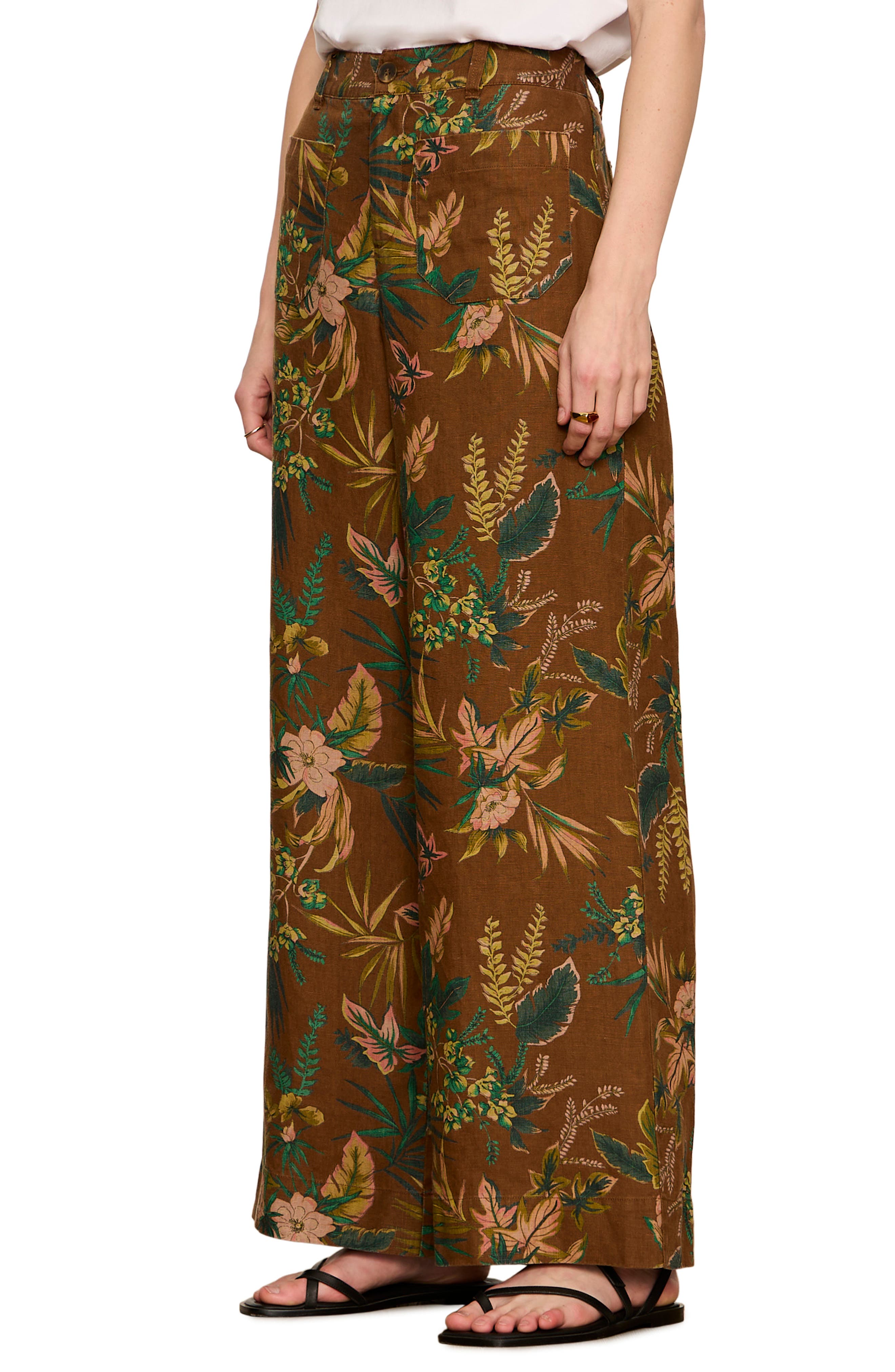 Floral Print Wide Leg Linen Pants (Women) | Nordstrom