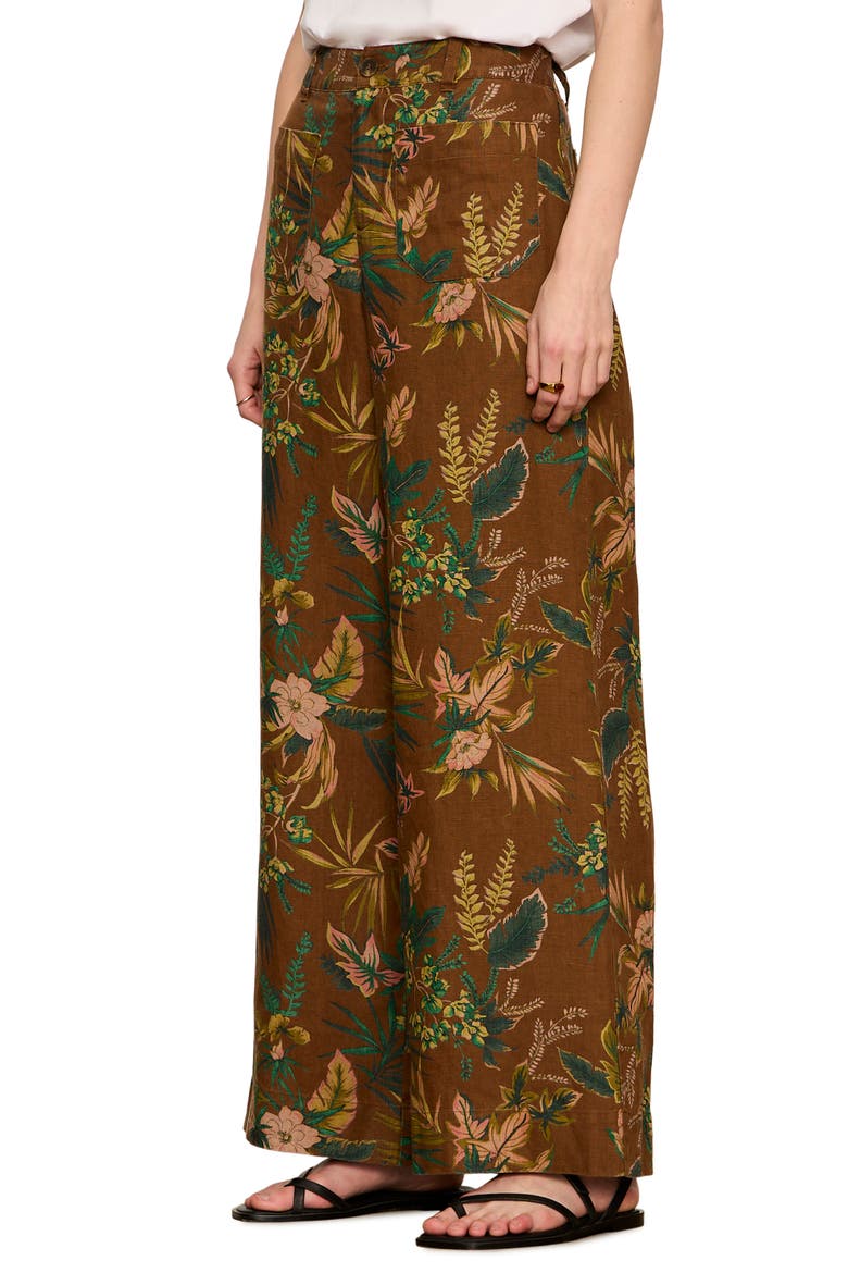 Floral Print Wide Leg Linen Pants, Alternate, color, VINTAGE IVY BROWN