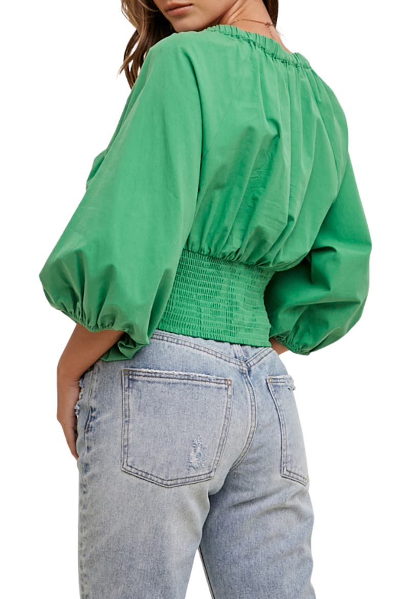 Ruched Puff Sleeve Cotton Top, Alternate, color, GREEN