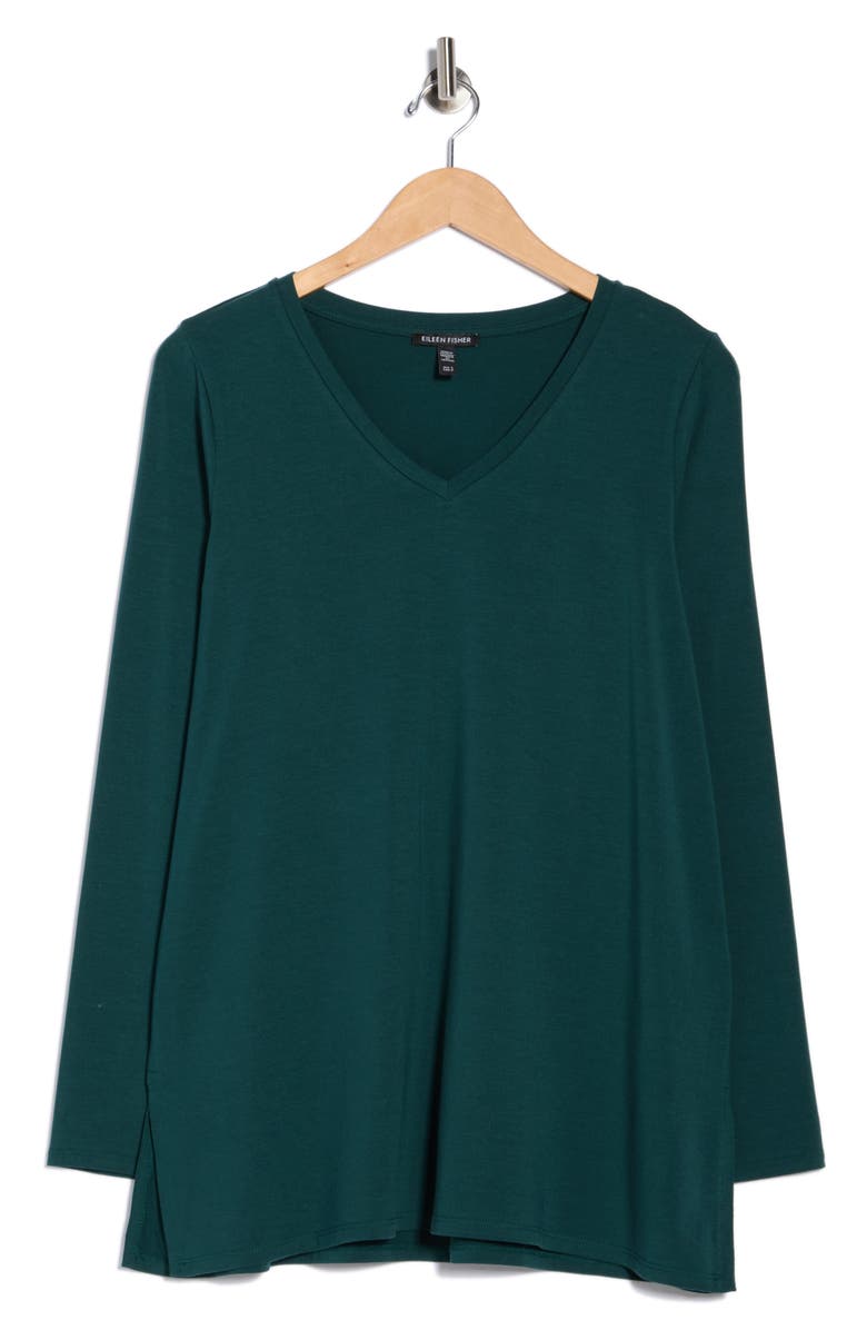 Eileen Fisher V-Neck Long Sleeve Tunic, Alternate, color, Pine
