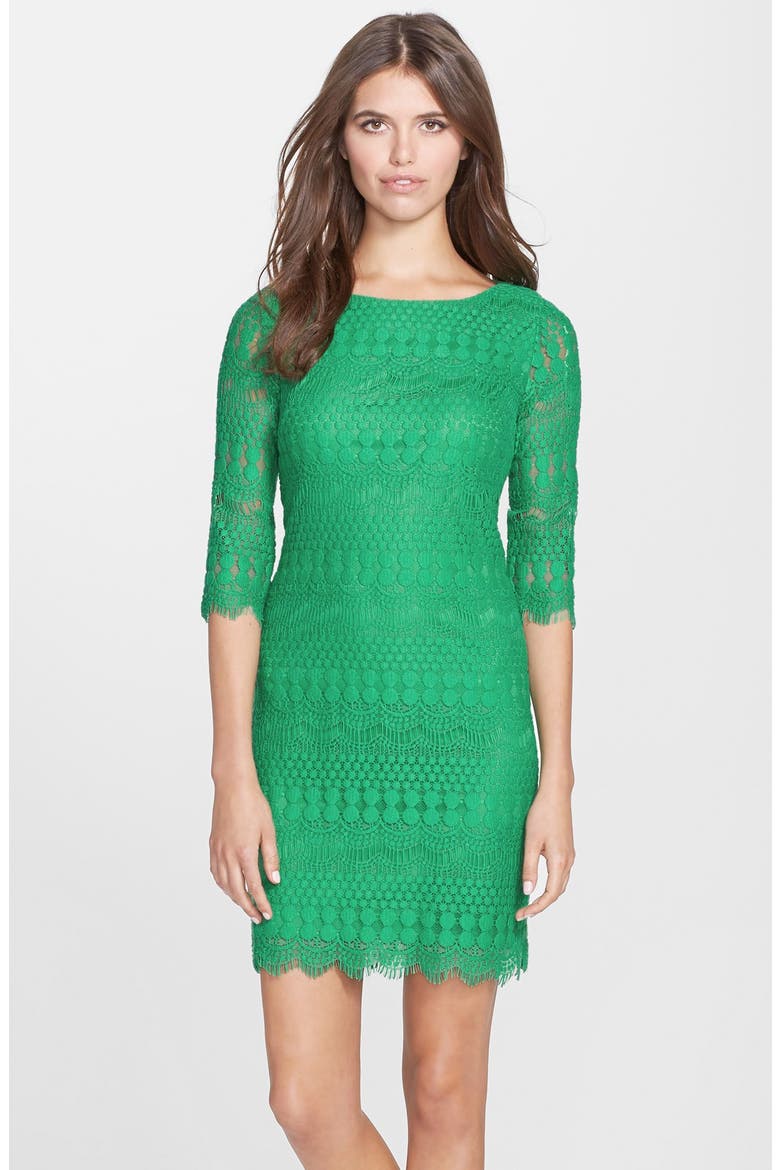 Scalloped Lace Shift Dress, Main, color, GREEN