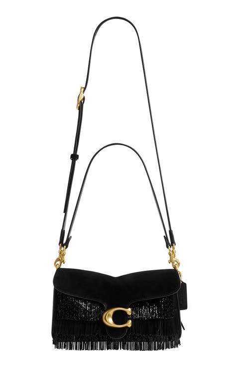 Tabby Crystal Beaded Fringe Leather Shoulder Bag